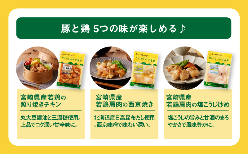 宮崎県木城町のふるさと納税 【7日以内に発送 一人暮らし応援・子育て応援・時短・お弁当】スピードお届け!  ChaChatぐるめ15個バラエティセット K16_0040_2 お弁当のおかず 簡単調理 時短 調理済み みそ豚 5種類×3 真空 国産豚肉 国産若鶏 お惣菜 冷凍 焼くだけ 一人暮らし 手軽 宮崎県産 スピード調理 スピード発送 送料無料
