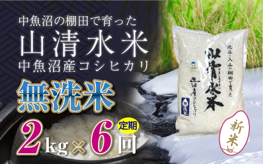 【定期便／全6回】無洗米2kg　新潟県魚沼産コシヒカリ「山清水米」十日町市 米