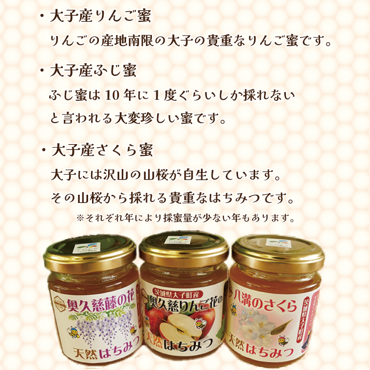 【2025年10月～2026年4月発送】天然はちみつ 味くらべ3種セット 230g×3本 【藤の花・りんご花・さくら】|茨城県 大子町 奥久慈 ハチミツ 蜂蜜 プレゼント 包装(BG005)