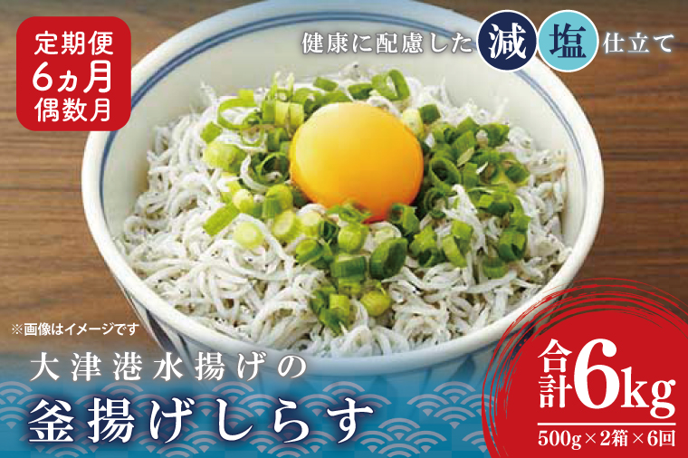 大津港水揚げの釜揚げしらす＜6ヶ月定期便＞＜2ヶ月に１回偶数月発送＞　1kg×6回【海鮮 魚介類 しらす シラス ご飯のお供 たっぷり お手頃 個包装】(AS214)