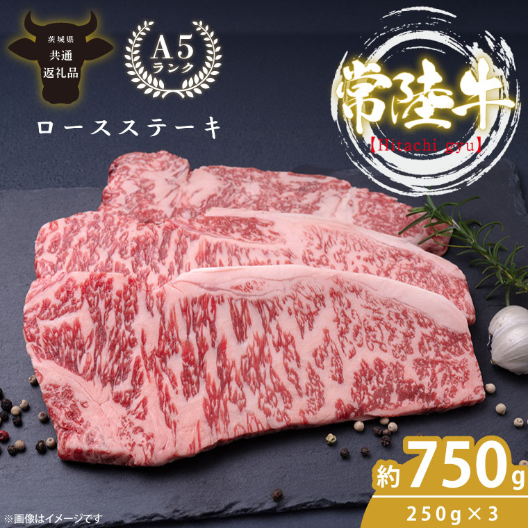 最高級A4.A5ランク 常陸牛ロースステーキ750ｇ（250g×3）【人気肉 お肉 牛肉 和牛 黒毛和牛 国産黒毛和牛 ロース肉 ステーキ 国産牛 焼肉 焼き肉 バーベキュー BBQ A5 ブランド牛】(CR102)