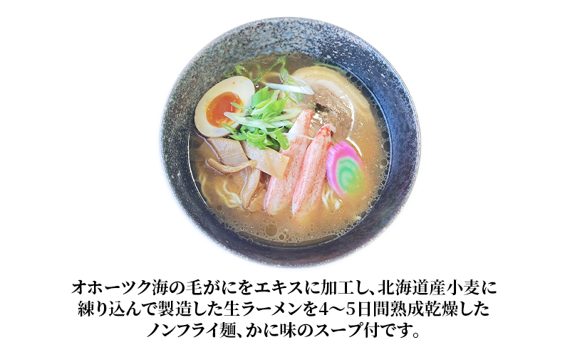 ラーメン 定期便 3ヵ月北海道オホーツク毛がに風味ラーメン(乾燥ラーメン8食セット) らーめん 乾麺 ノンフライ麺 かに カニ スープ付き