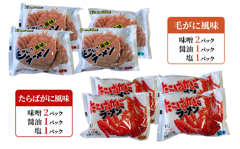 ラーメン 定期便 3ヵ月北海道オホーツク毛がに・たらばがに風味ラーメン(乾燥ラーメン8食セット) らーめん 乾麺 ノンフライ麺 かに カニ スープ付き