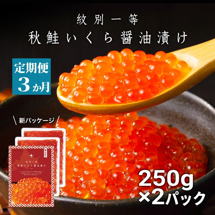 北海道紋別市のふるさと納税 120-35 【定期便３か月】紋別一等～いくら醤油漬け500g（250g×2パック）×３回