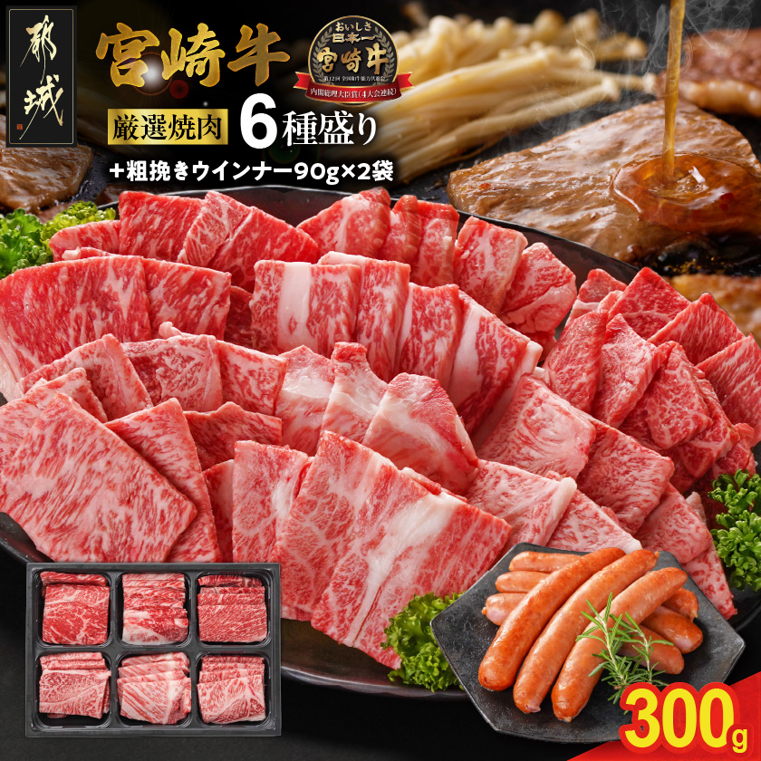 宮崎牛6種盛り焼肉食べ比べ300g+粗挽きウインナー90g×2袋_16-N204-ESW-CF