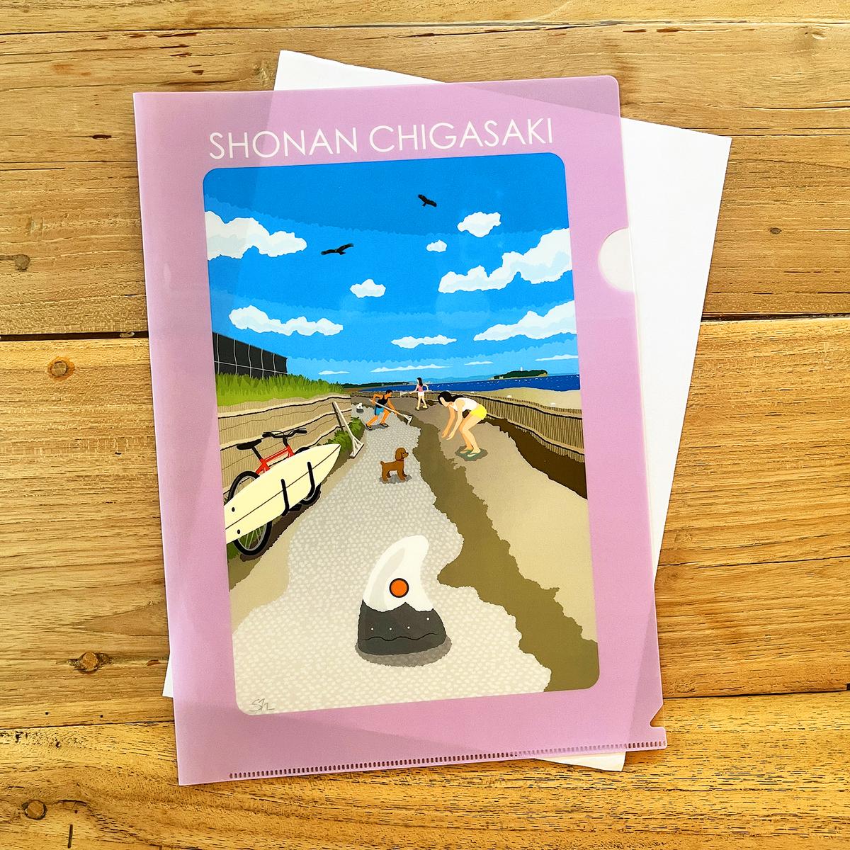 湘南・茅ヶ崎で描く、海を感じるイラストアート 『湘南ランドスケープ：A4 クリアファイル　5枚セット』 /風景 絵画 サザンC 犬 猫