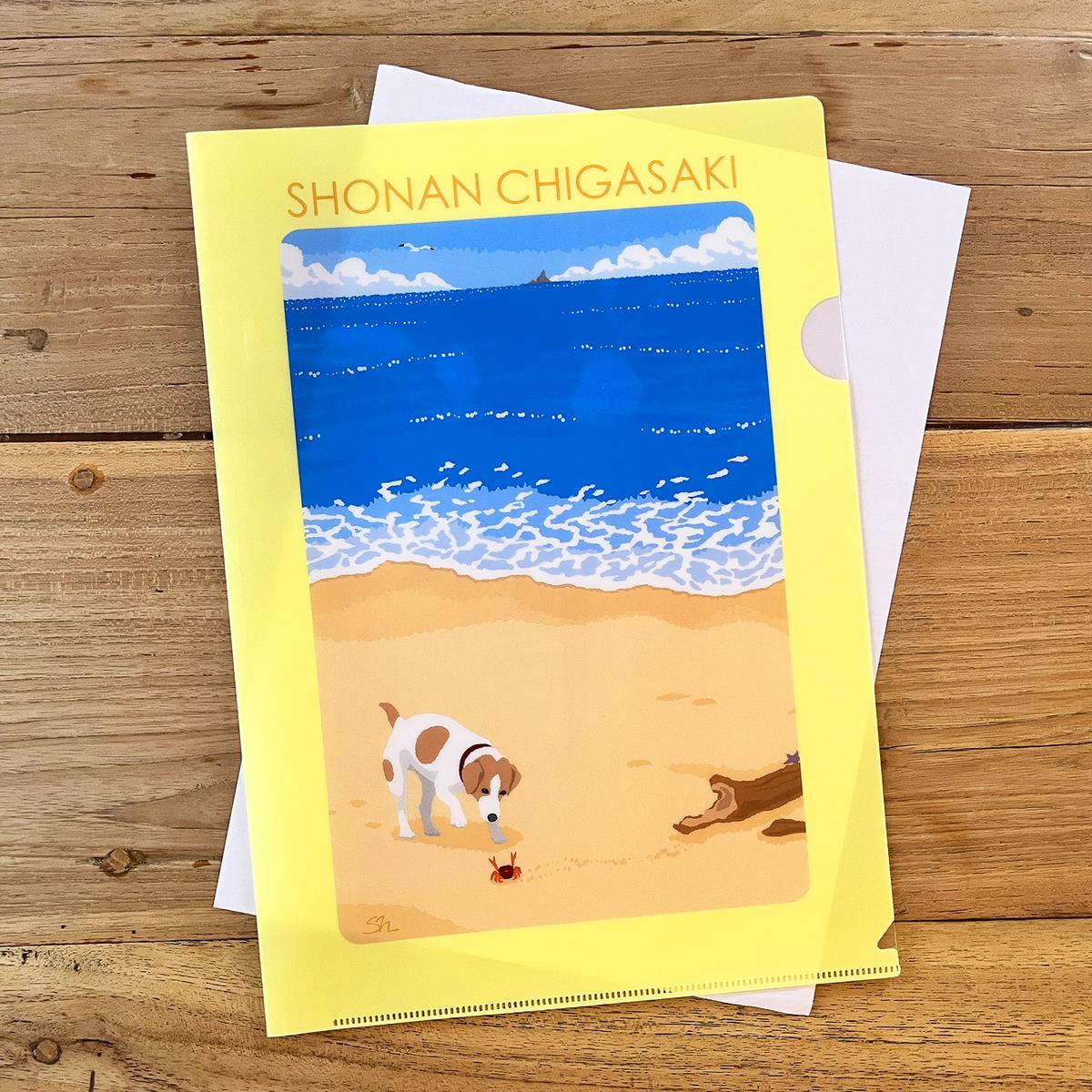 湘南・茅ヶ崎で描く、海を感じるイラストアート 『湘南ランドスケープ：A4 クリアファイル　5枚セット』 /風景 絵画 サザンC 犬 猫