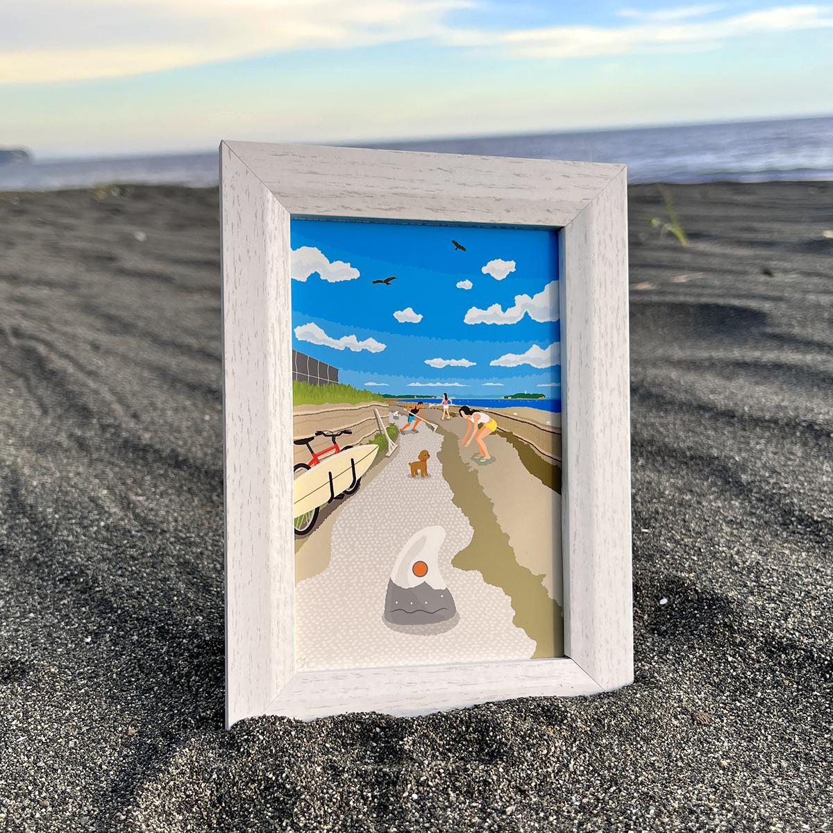 湘南・茅ヶ崎で描く、海を感じるイラストアート 『湘南ランドスケープ：ポストカード　12枚セット』  /絵葉書 絵画 風景 犬 猫 サザンC