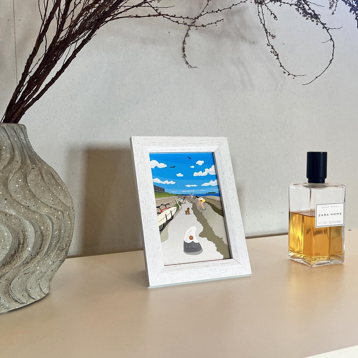 湘南・茅ヶ崎で描く、海を感じるイラストアート 『湘南ランドスケープ：ポストカード　12枚セット』  /絵葉書 絵画 風景 犬 猫 サザンC