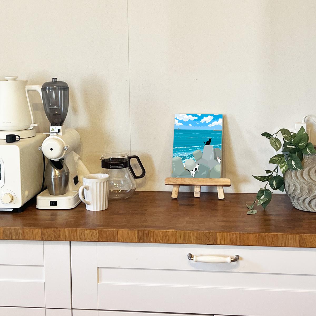 湘南・茅ヶ崎で描く、海を感じるイラストアート 『 湘南ランドスケープ10：午後の集会、俺たちの海 』　キャンバスアートパネル（小） /絵画 風景 犬 猫