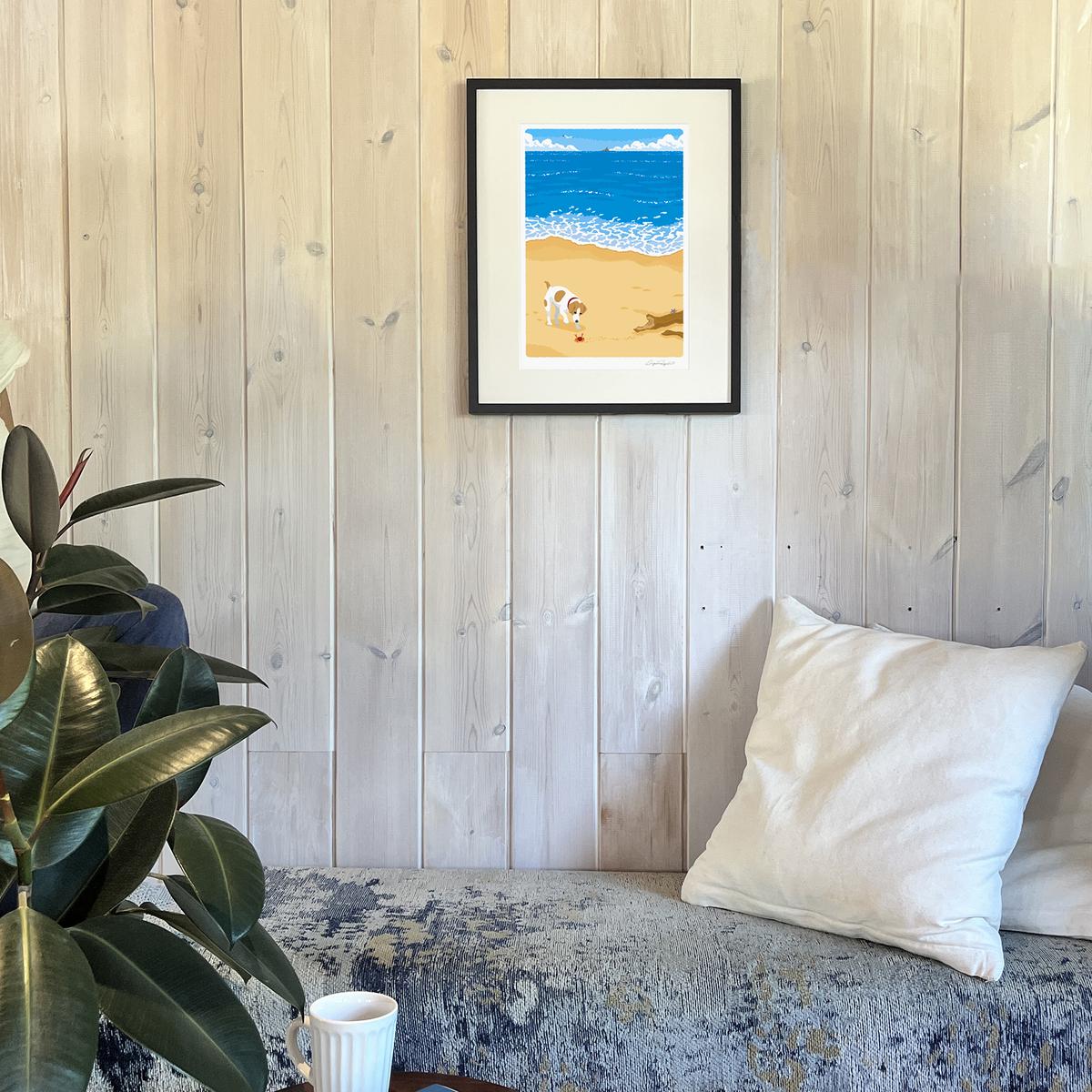 湘南・茅ヶ崎で描く、海を感じるイラストアート 『 湘南ランドスケープ04：渚の遭遇 』 ジークレーアートフレーム （大） /絵画　風景　版画