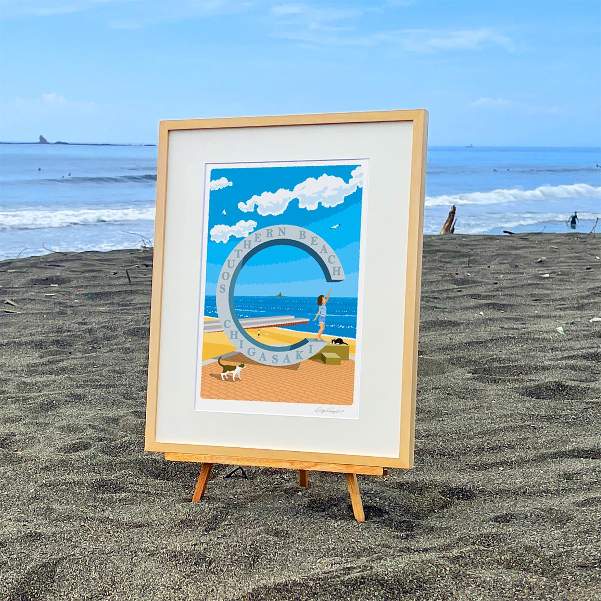 アートパネル　湘南 8/7寄付額変更予定】湘南・茅ヶ崎で描く、海を感じるイラスト