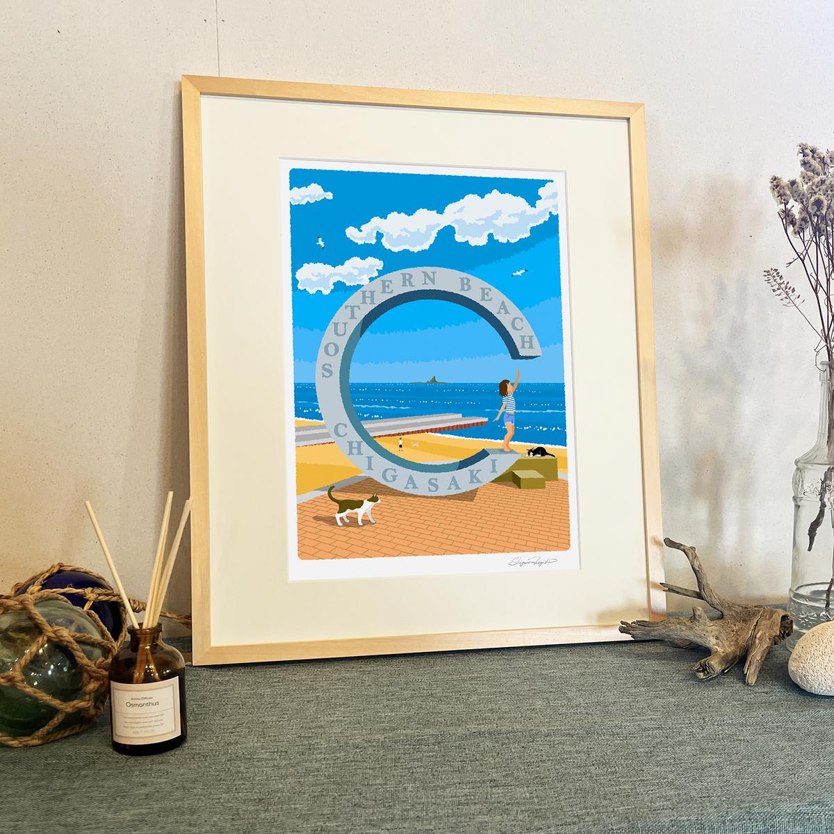 アートパネル　湘南 8/7寄付額変更予定】湘南・茅ヶ崎で描く、海を感じるイラスト