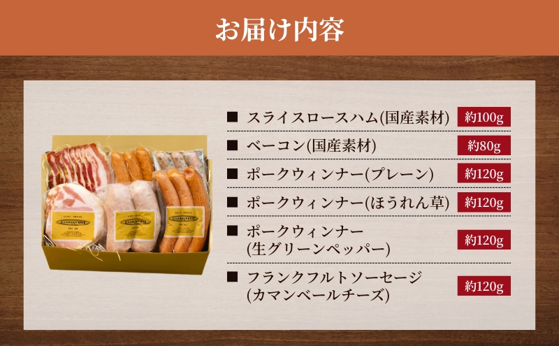 ソーセージ ハム 詰め合わせ 6種類 シャルキュトゥリ・ベーシック ウインナー ロースハム ベーコン フランクフルト 食べ比べ セット ギフト 贈り物 贈答 加工品 加工食品 つまみ おつまみ 酒のつまみ おかず 冷蔵 冷蔵配送 愛知 愛知県 日進市