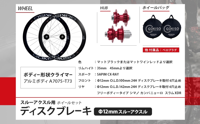 GOKISO スルーアクスル用ディスクブレーキホイールセット 工芸品 装飾品 ハブ ジュラルミンボディ 複雑な形状 シャフト 高強度 チタン合金 