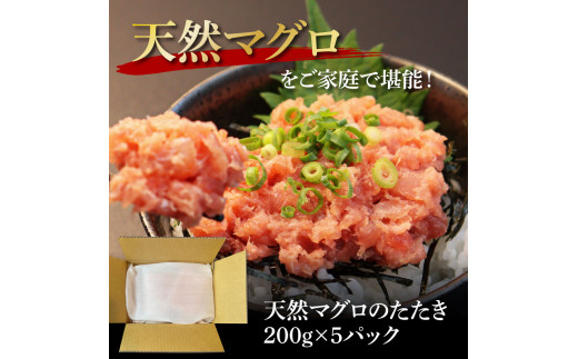 【CF-R5cbs】KGP075　天然マグロのタタキ丼セット (200g×5パック) 1kg 1キロ マグロ まぐろ 鮪 まぐろたたき ネギトロ ねぎとろ 小分け パック 個装 ネギトロ丼 海鮮 海鮮丼 軍艦巻き 手巻寿司 冷凍