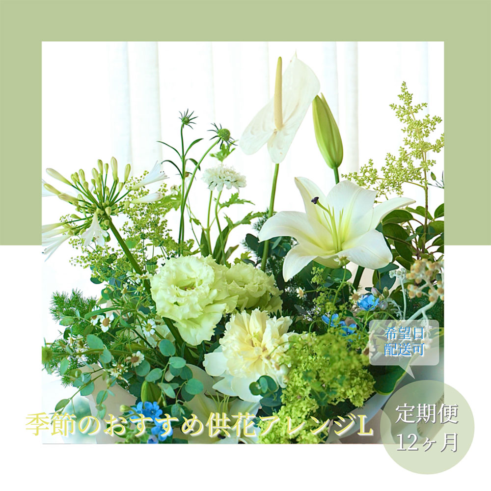 【高知県芸西村】【CF-R5cbs】t177tmf 《12ヵ月定期便》生花アレンジ お供え 供花L 定期便 定期コース 全12回 フラワーアレンジメント そのまま飾れる お供え 花束 生花 仏花 供花 花束 花 法要 お盆 季節のお花 供花 お供え