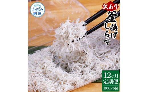 [CF-R5cbs]t190mmk [12ヶ月定期便]訳あり 釜揚げシラス 100g×6個 定期便 定期コース 12ヶ月 しらす シラス 釜揚げ 新鮮 塩分控えめ 離乳食 わけあり ワケあり 不揃い しらす丼 海鮮丼 お茶漬け