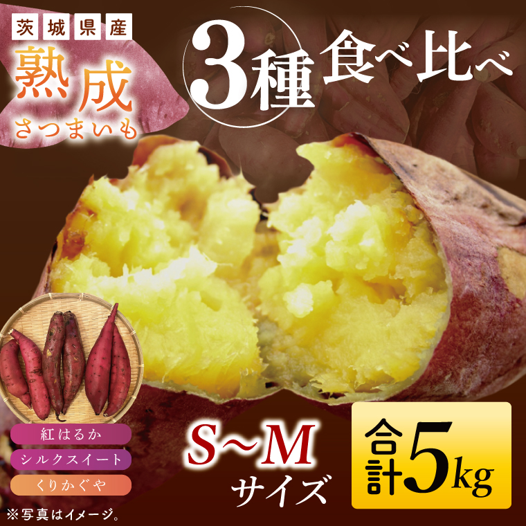 【先行予約】【10月中旬より順次発送予定】熟成さつまいも 3種食べ比べセット 合計5kg 詰め合わせ（紅はるか・シルクスイート・くりかがや） ｜ 茨城県 大子町 サツマイモ べにはるか 焼き芋 ホクホク 野菜 数量限定 ねっとり しっとり(CH002)