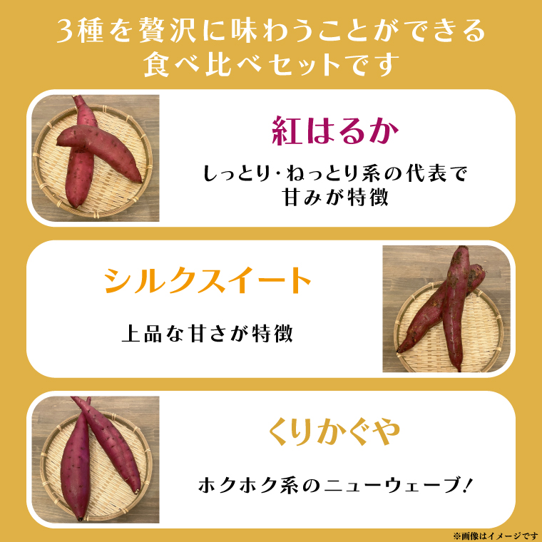 【先行予約】【10月中旬より順次発送予定】熟成さつまいも 3種食べ比べセット 合計5kg 詰め合わせ（紅はるか・シルクスイート・くりかがや） ｜ 茨城県 大子町 サツマイモ べにはるか 焼き芋 ホクホク 野菜 数量限定 ねっとり しっとり(CH002)