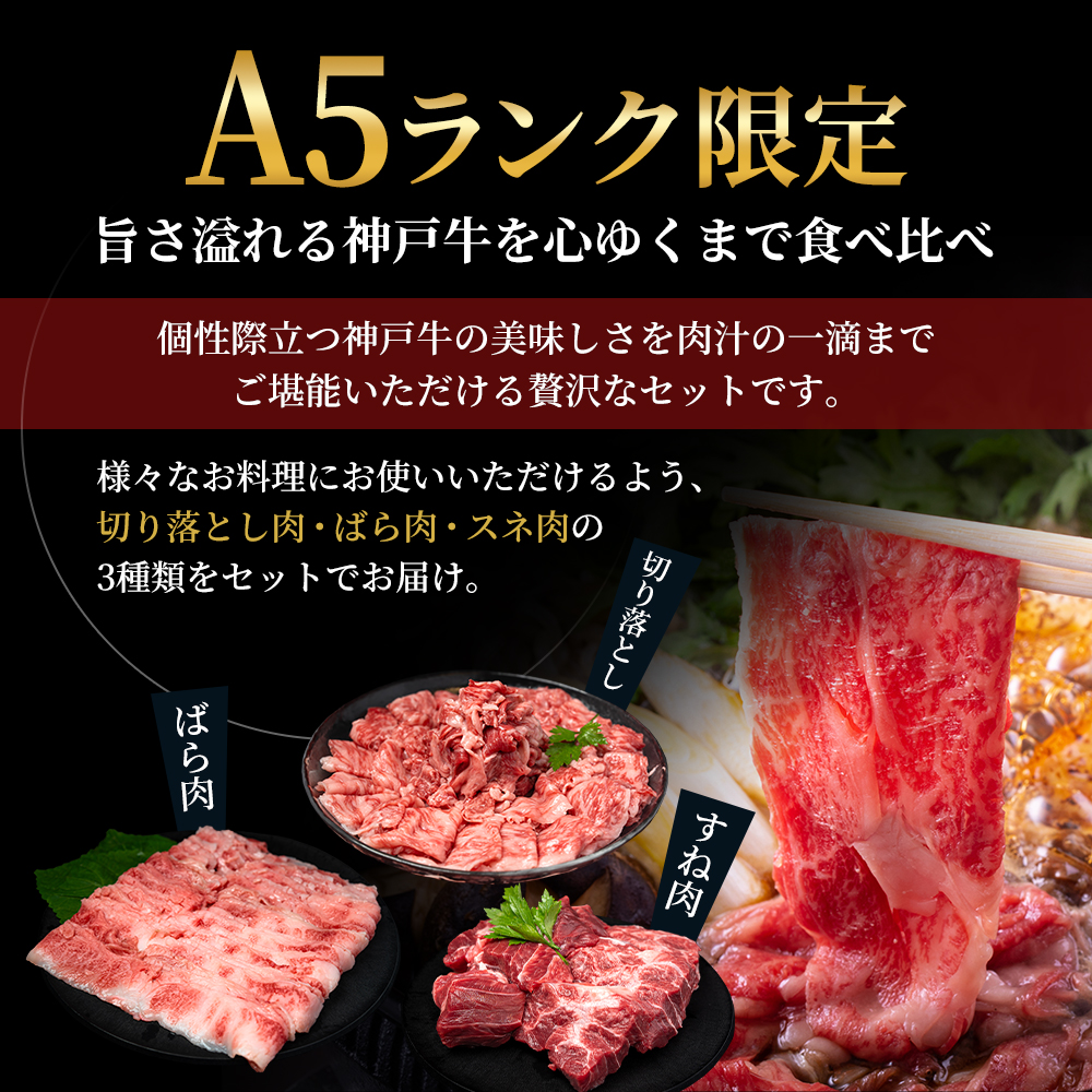 神戸牛 【便利な大容量セット！】 切り落とし肉 すね肉 バラ肉 計1.1kg