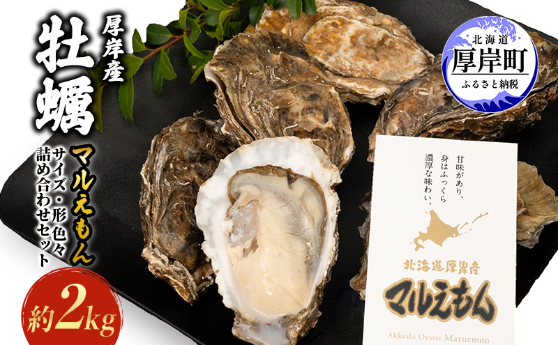 【北海道厚岸町】厚岸産 牡蠣マルえもん 約2kg サイズ色々・形色々 詰め合わせセット