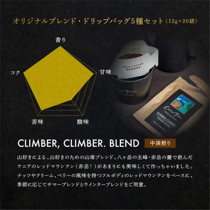 定期便 隔月 2回【CRUISE TOWN COFFEE ROASTERS】オリジナルブレンド・ドリップバッグ5種セット（12g×20袋） 飲み物 飲料 ドリンク コーヒーブレイク ドリップコーヒー 手軽 
