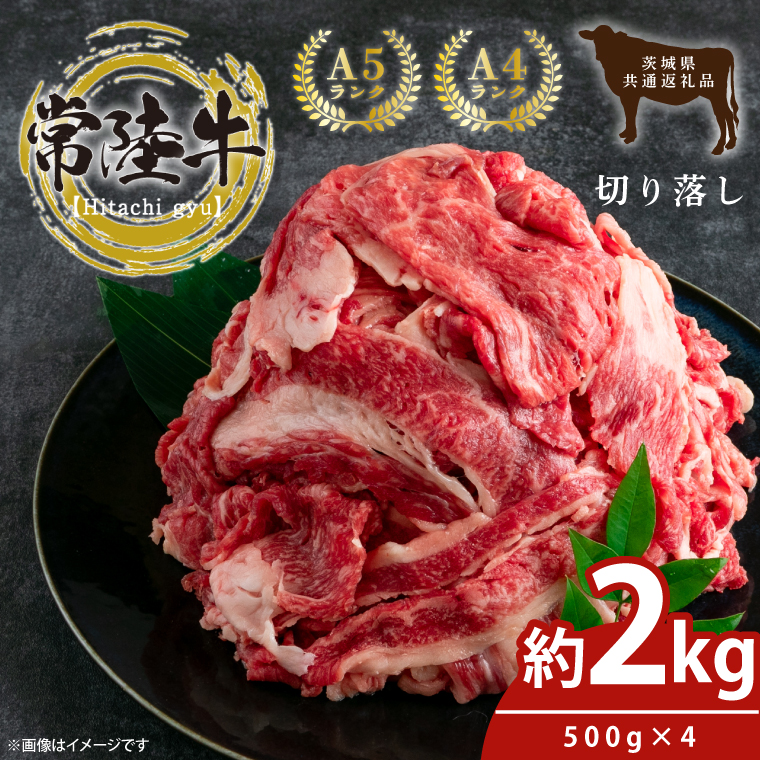 【茨城県鹿嶋市】最高級常陸牛 切り落し 約2kg(約500g×4)【牛肉 国産牛 黒毛和牛 和牛 国産黒毛和牛 ブランド牛肉 ブランド牛 お肉 A4ランク A5ランク すき焼き すきやき 牛丼 鹿嶋市 鹿嶋 茨城県】(KCW-19)