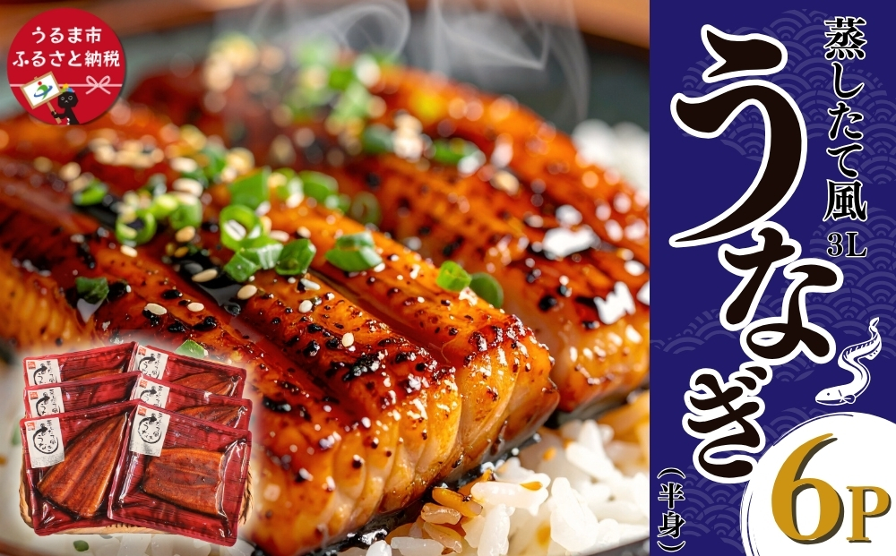 蒸したて風うなぎ3L（半身）×6P （中国産）