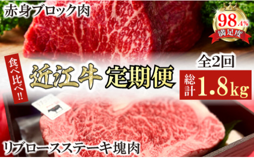 【定期便】近江牛定期便　塊肉　ブロック肉赤身霜降り食べ比べ　全2回【FO47W】