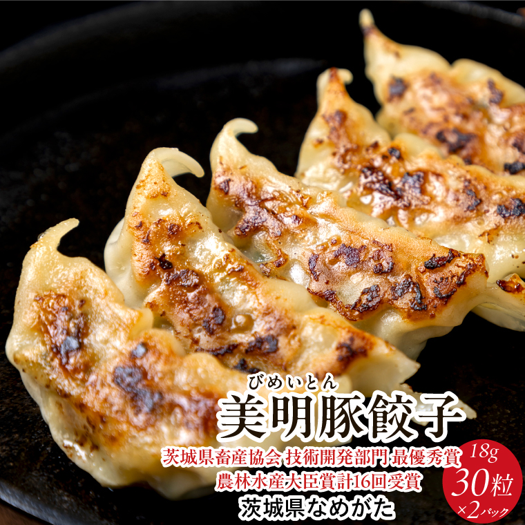 【2025年12月上旬より順次発送】美明豚「びめいとん」のジューシー餃子 2パック(30個入り×2袋)｜餃子 ぎょうざ ギョウザ 美明豚 びめいとん 数量限定 肉 肉加工品 豚肉 お肉 ジューシー 先行予約 茨城県 行方市(HJ-2)
