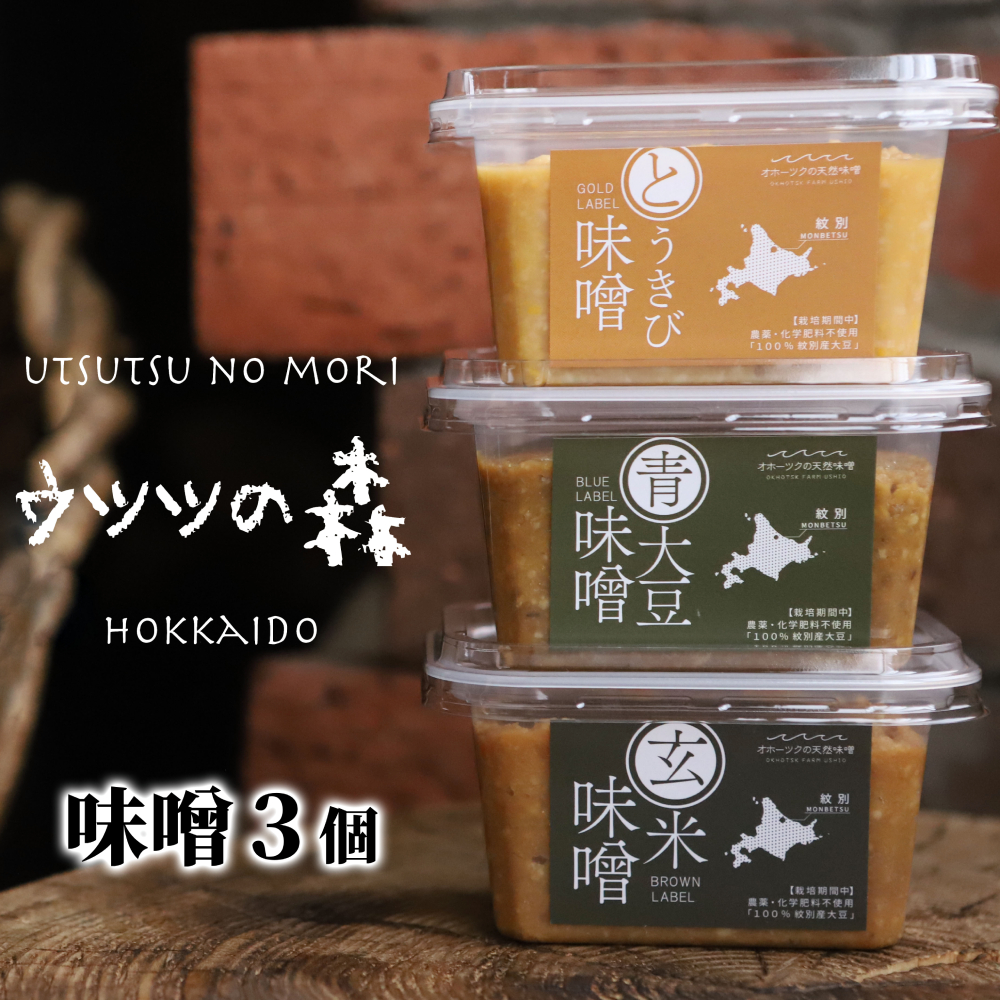 12-205 【年内配送12月15日入金まで】味噌3個（とうきび味噌・玄米味噌・青大豆味噌）【オホーツクの味噌蔵セレクション】 within2025