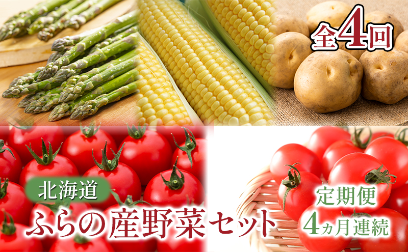 【北海道富良野市】【2026年春〜秋発送】北海道 定期便 4ヵ月 連続 全4回 ふらの産野菜セット富良野市 野菜 新鮮 直送 アスパラ とうもろこし ミニトマト ほれまる さくら じゃがいも 男爵 道産 ふらの 送料無料 数量限定 先着順