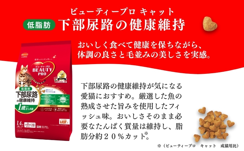 日本ペットフード ビューティープロ キャット 下部尿路の健康維持 低脂肪 1歳から 1.4kg（280g×5袋入）×8袋（ケース） キャットフード