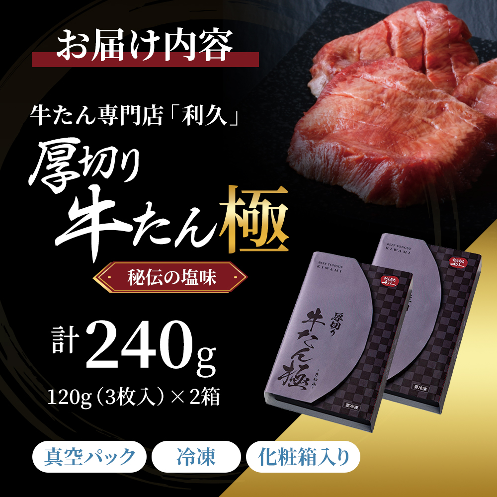 【特別寄附額】 牛タン 極 240g (120g×2個) セット 利久 牛たん 熟成肉 タン塩 厚切り牛タン 牛 牛肉 肉 お肉 タン タン中 タン元 厚切り 焼肉 焼き肉 惣菜 おかず ごはんのお供 ギフト プレゼント お歳暮 お土産 冷凍 冷凍配送 宮城 宮城県 岩沼市