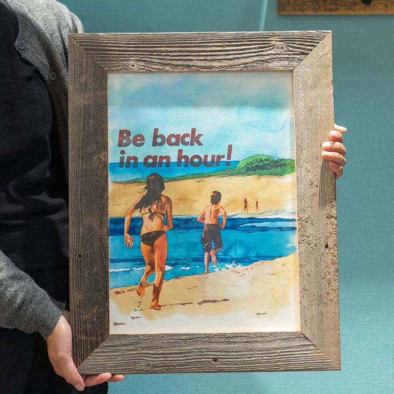 【水彩画】Be back in an hour かとうくみ　原画　フレーム付き 絵画 インテリア 