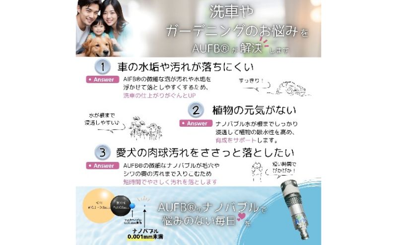 メディアに紹介されました! 特許取得済 ナノバブル ホースワンタッチ付き AUFB メンテナンスフリー 散水 洗車 洗浄力 ガーデニング 家庭菜園 農業 日本製 工事不要 取付簡単
