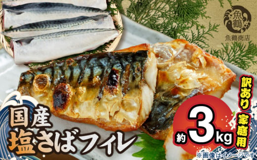 【和歌山県有田郡湯浅町】G7352_国産塩さばフィレ3kg (1.5kg×2箱)(訳あり・ご家庭用) 食べやすい 切り身 おかず 時短 タイパ 焼くだけ 簡単 ご家庭用 弁当 切身 水産加工品 さば 魚 魚介 海鮮 海の幸 海産物 魚鶴 冷凍 和歌山県 湯浅町 お取り寄せ 送料無料