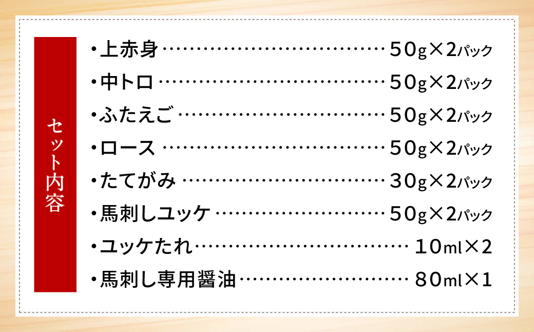 熊本県八代市のふるさと納税 熊本馬刺し 高級赤身 霜降り たてがみ など5種を贅沢に楽しむセットに馬刺しユッケ付き