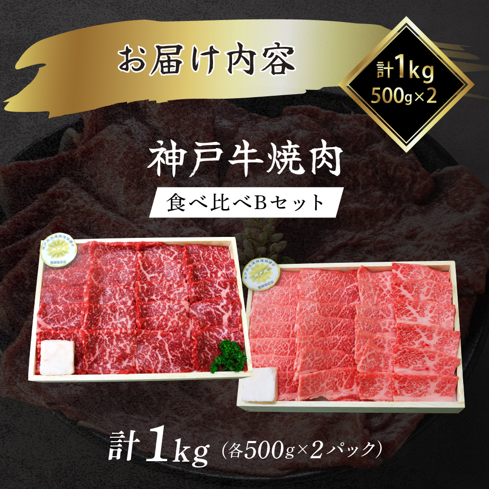 神戸牛 焼き肉用 2種 食べ比べ Bセット 1kg (500g×2) 肩 もも 牛肉
