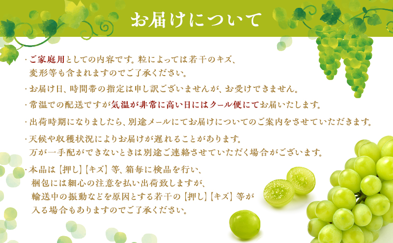 ぶどう 2026年 先行予約 ご家庭用 シャイン マスカット 2房 1房600g～700g 10月発送分 ブドウ 葡萄 フルーツ 果物 岡山 赤磐市産 農マル園芸 あかいわ農園 果物類 歯ごたえ ジューシー 上品な甘み 