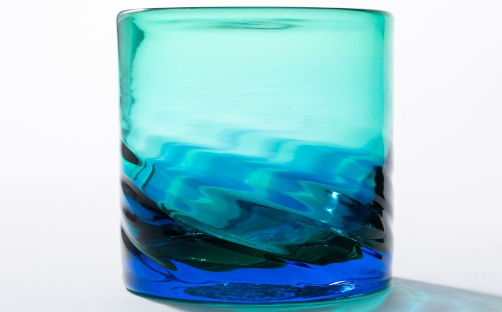 《琉球ガラス匠工房》イラブチャーライン入りモールロックグラス 2個セット