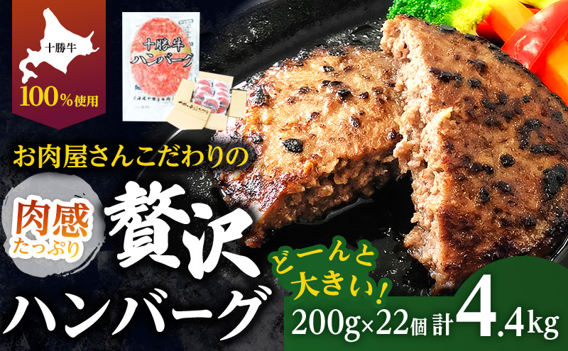 【北海道幕別町】北海道 十勝牛 手ごねハンバーグ 200g×22個【 セット 牛100% 国産牛 牛肉 ハンバーグ 惣菜 小分け 冷凍 牛肉100% 大きい 国産 北海道 十勝 幕別 ふるさと納税 送料無料 】
