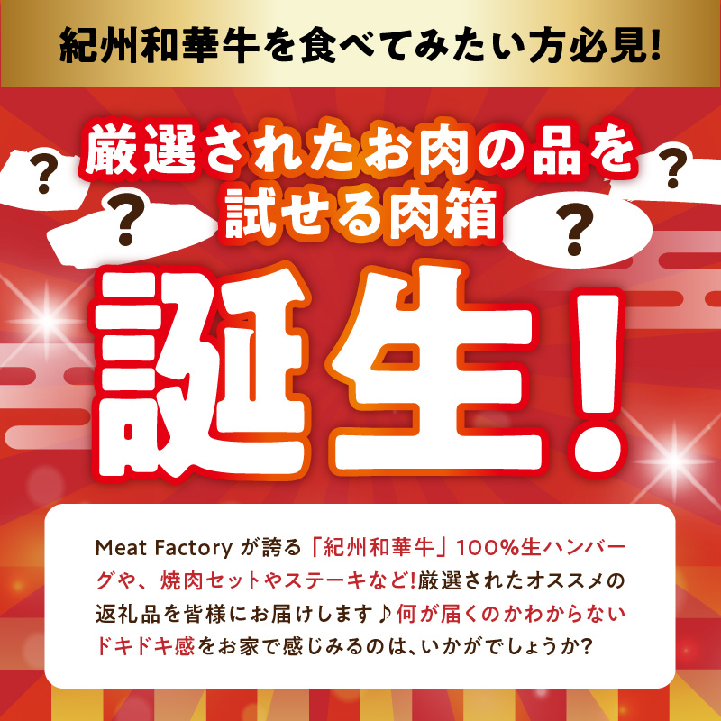 BN6134_お楽しみ肉箱 Aセット お試し ドキドキ 黒毛和牛 ハンバーグ メンチカツ ステーキ ロース ヒレ 焼肉 すき焼き しゃぶしゃぶ 盛り合わせ コロッケ ローストビーフ 食品 和歌山県 湯浅町 送料無料