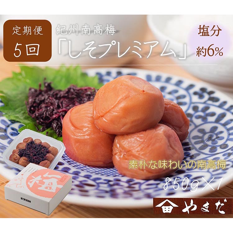 【定期便/2か月ごと/全5回】紀州南高梅しそプレミアム塩分約6％（850g）