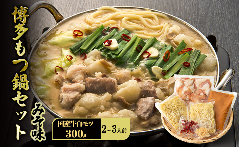 【福岡県大刀洗町】博多 もつ鍋 セット 2〜3人前 みそ味 牛白モツ(国産) 300g