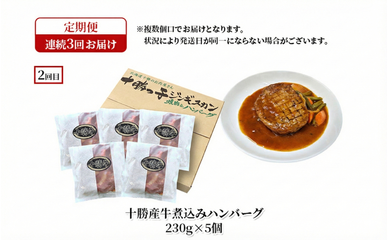 十勝幕別の定期便 ハンバーグ 食べ比べ 3回お届け