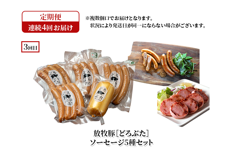 十勝幕別の定期便 ブランド放牧豚［どろぶた］堪能 食べ比べ 4回お届け セット　しゃぶしゃぶ ハンバーグ ソーセージ ジンギスカン