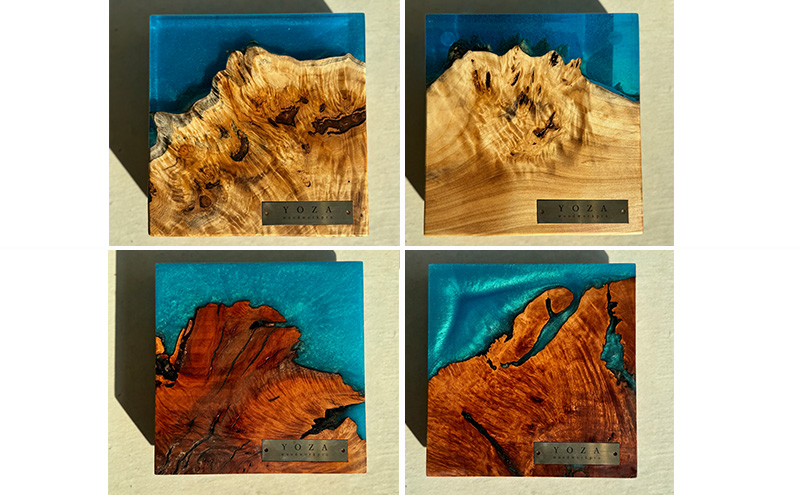 【貝塚伊吹×レジン】レジンボード/植物台/ウッドレジン/台座/パープル ウッドレジン 台座15cm×15cm [インテリア 木材 レジン 樹脂 台座