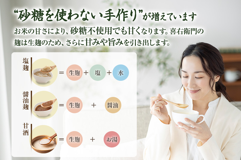 京都・喜右衛門 有機 生米麹 2kg（500g×4袋）真空パック〈有機 オーガニック無添加 生麹 発酵食品 味噌作り甘酒作り 酵母作り  甘味 旨味 料理 健康維持 体力増進〉